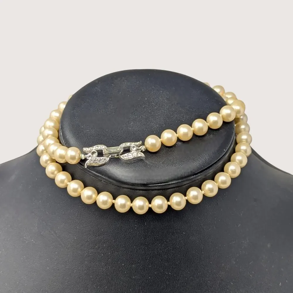 Vintage Faux Pearl Necklace With Rhinestone Clasp